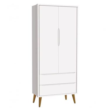 Imagem de Guarda-roupa Retrô 2 Portas Théo New Branco Fosco Com Madeira - Moveisaqui