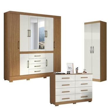 Imagem de Guarda Roupa Casal Nápole 2045149 E Armário Multiuso New 2000192 E Cômoda 2014148 Atacama Off White - Aramóveis