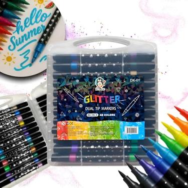 Imagem de be place kids Canetinhas Glitter Ponta Dupla – 24/36 / 48 Canetas – 48/72 / 96 Cores – Marcadores Coloridos para Desenho, Escrever, Lettering e Artes (48 cores)