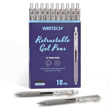 Imagem de WRITECH Canetas de tinta de gel retráteis: caneta colorida de ponta média preta de 0,7 mm para diário, escrita suave, ponta fina, tinta de secagem rápida, conjunto de 10 unidades