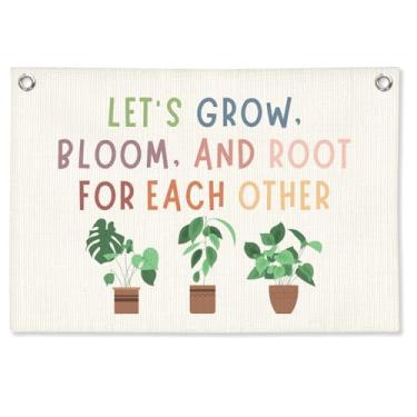 Imagem de STHTTSW Decoração de sala de aula de plantas, Vamos crescer juntos, impressões inspiradoras de banner em tela, decoração de arte de parede botânica motivacional para crianças, berçário, quarto, sala