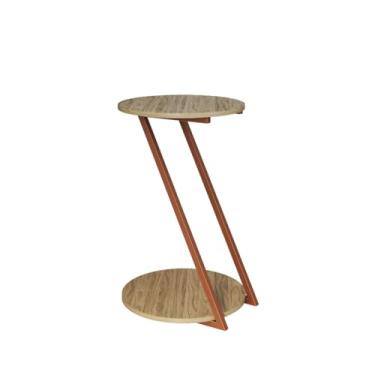 Imagem de Mesinha de canto para sala Mesa Lateral Nicho Apoio Sofá Sala Dubai Base Z Design Moderno Tampo Redondo Madeira Decoração 63X45X23CM(Cobre-Tampo Carvalho)