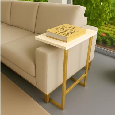 Imagem de Mesinha de canto para sala Mesinha de Sofa Apoio Para Sala Pés em Ferro Estilo Indutrial 72x42x30CM(Off White)