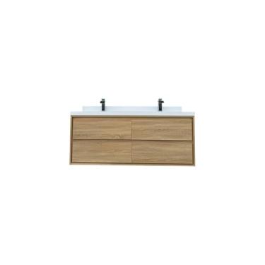 Imagem de HIGEINE Armário de parede de banheiro premium de 152 cm, armário de banheiro com bancada e orifício de torneira (cor de madeira)