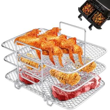 Imagem de Rack de fritadeira a ar de aço inoxidável de 3 camadas, frigideira empilhável para Foodi Ag300 Ag400 Dz201 Dz40, compatível com forno e fogão