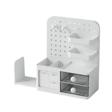 Imagem de Caixa de Armazenamento com Tabuleiro Buracos para Desktop Apoios Livros Extensíveis Pegboard DIY Blocos Notas Adesivos Substituíveis Gavetas Transparentes Organização Escritório Estudante Dormitório F