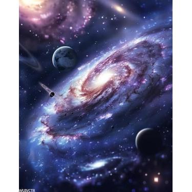 Imagem de WUIVCTR Lindo kit de pintura de galáxia por números para adultos, pintura estética moderna por número em tela, kits de pintura a óleo digital de arte abstrata adequados para decoração de parede de