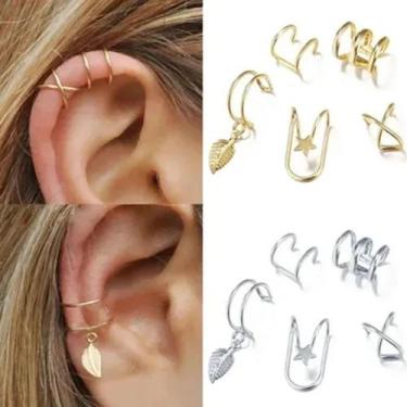 Imagem de Kit 5 Brincos Piercings Pressão Ouro Prata Estrela E Argola - TOTAL, P