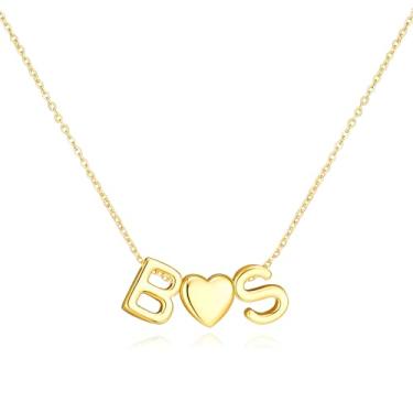 Imagem de adoyi Colares com inicial para mulheres, banhado a ouro 14 quilates, com letras de bolhas, colar delicado coração A-Z, colar com pingente de inicial, presentes de aniversário para mulheres, joias, 14