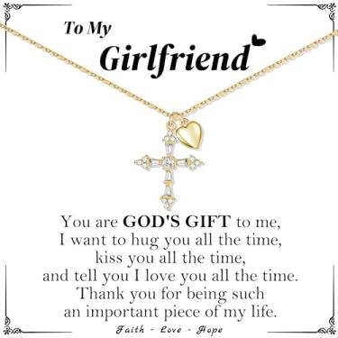 Imagem de Sistble Colar de cruz de ouro para mulheres, presentes de Natal para mulheres, adolescentes, colar banhado a ouro, aniversário, dia dos namorados, Páscoa, joias, Aço inoxidável, Sem Pedra Preciosa