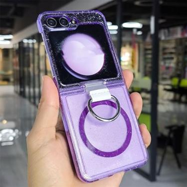 Imagem de Estilo Glitter Transparente Magnético Capa de Telefone para Samsung Z Flip 6 5 4 3 ZFlip6 Carregamento Sem Fio Anel Capa, Roxo, para Samsung Z Flip 3