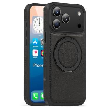 Imagem de Newhalper Capa à prova de choque projetada para iPhone 17 Pro Max 17.5 cm couro ajustável anel suporte compatível com capa magnética MagSafe para iPhone 17 ProMax (preto)