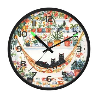 Imagem de SEHANY Relógio de parede de gato fofo, silencioso, sem tique-taque, operado por bateria, controle de som, luz noturna, relógios de parede para sala de estar, cozinha, quarto, escritório, decoração de