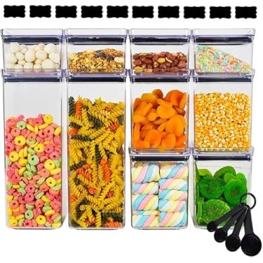 Imagem de Kit Potes Herméticos Empilháveis de Acrílico para Mantimentos | Organizadores Quadrados para Cozinha (Kit c/ 10)
