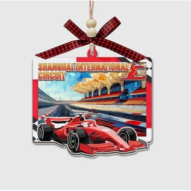 Imagem de Enfeite de corrida inspirado na fórmula do circuito de Xangai, design de pista de vitral de 2 camadas de madeira e acrílico, decoração de carro suspenso ou árvore de Natal - presente para amantes de