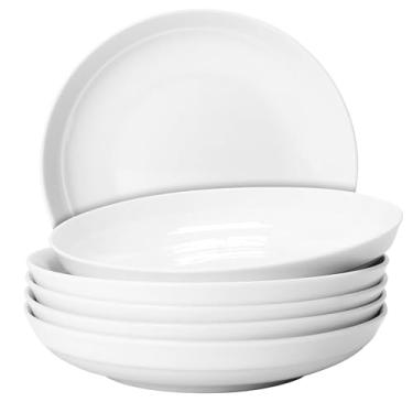 Imagem de QUANSHANGJU Conjunto de 6 pratos de jantar de 20 cm, pratos de porcelana branca, forno de micro-ondas, lavável na lava-louças, resistente a arranhões