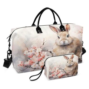 Imagem de CEBUGI Bolsa feminina acolchoada de coelho com flor de ameixa, grande, bolsa de viagem de fim de semana, bolsas hospitalares para trabalho de parto e parto, C65