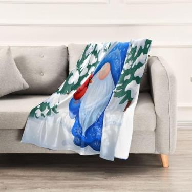 Imagem de Wassud Cobertores e mantas de Natal 152 x 228 cm cobertor de gnomo e pássaro vermelho para sofá, cobertor quente de lã de pelúcia aconchegante para cama, sofá, cadeira, decoração de casa