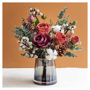 Imagem de LMJYU Flores artificiais segurando buquês simulação de flores decoração configuração de mesa flores falsas sala de estar varanda arranjo de flores D