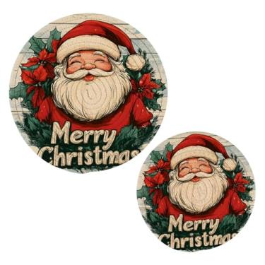 Imagem de Wassud Conjunto de trivet de cabeça de Papai Noel feliz para pratos quentes, suportes redondos de algodão, almofadas quentes, porta-copos resistentes ao calor para decoração de cozinha, bancada, 2