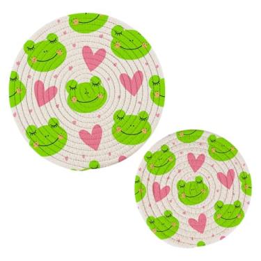 Imagem de Wassud Trivet de rosto de sapo para pratos quentes, suportes de panela redondos de algodão, almofadas quentes, porta-copos elegantes, decoração de cozinha e acessórios, 2 peças