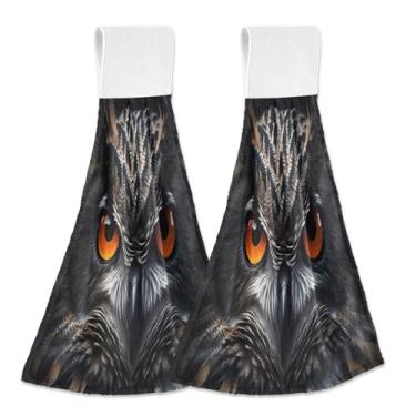 Imagem de Wassud Toalhas de mão penduradas de cozinha, pacote com 2, toalhas de banheiro super macias de coruja olhos vermelhos com laços de adesivo mágico, toalha de secagem rápida altamente absorvente para