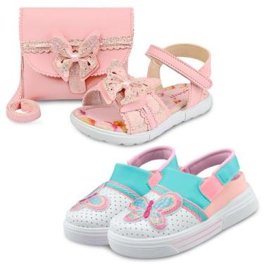Imagem de 2 Pares de Sandália Menina Rosa Com Bolsa E Babuche Infantil Borboleta