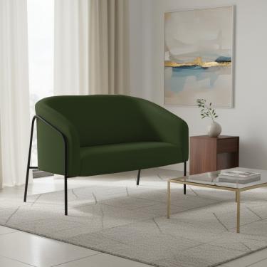 Imagem de Sofá 2 Lugares Namoradeira Stella Base Industrial Alta Preta Sintético PU Verde D03 - D'Rossi