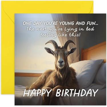 Imagem de Old English Co. Cartão de aniversário engraçado para homens e mulheres - Silly Joke "One Day You're Young" Cartão de aniversário de cabra para homens e mulheres - Cartão bem-humorado para aniversário