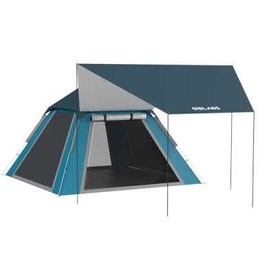 Imagem de Golabs Barraca para 2 a 3 pessoas com dossel de acampamento de 4,6 x 2,5 m, configuração de 3 minutos por poste pré-anexado, impermeável PU1500 mm, parte superior de malha de 4 lados, porta e