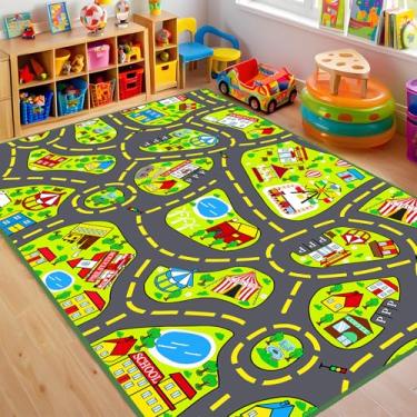 Imagem de Tapete de carro para brincar de 9 x 12 m, tapete de estrada de carro para crianças, mapa de estrada, tapete educativo, aprendizagem, tapete para crianças, para sala de jogos, sala de aula, quarto