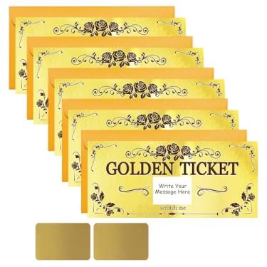 Imagem de PLIGREAT Pacote com 5 bilhetes de ouro rosa, cartões de raspar com envelopes, cartão surpresa de revelação, cartões de cupons faça você mesmo para aniversário, feriado, presente de sorteio de voucher