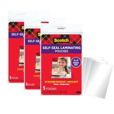 Imagem de Scotch Bolsas de laminação autovedantes, 10 x 15 cm, 15 bolsas (3 pacotes de 5) – Acabamento brilhante, seguro para fotos, sem necessidade de máquina (folhas laminadas frias)