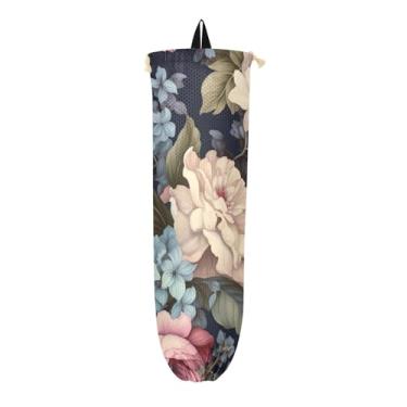 Imagem de Porta-sacos plásticos florais em azul escuro, suporte de saco de plástico para armário, suporte de sacola de compras para sacolas plásticas