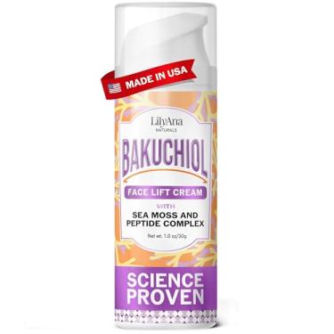 Imagem de LilyAna Naturals Bakuchiol Creme lifting facial com musgo marinho e complexo de peptídeos - Creme facial para mulheres - Creme facial hidratante e lifting - hidratante noturno antienvelhecimento