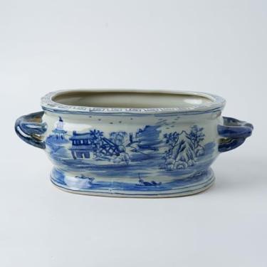 Imagem de XIGGJYL JINDEZHEN Vaso de flores e pássaros vintage azul e branco para pés de porcelana motivo de cenário chinês vaso de flores de cerâmica (azul 2)