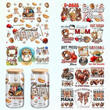 Imagem de Adesivos para copos DTF com tema de beisebol, design de beisebol UV pacote com 8 para copos de 473 ml, artesanato em vidro e madeira, 28 x 5 polegadas (227)