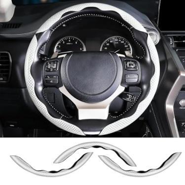 Imagem de Conjunto de 3 peças de capa de volante de fibra de carbono, capa de volante de carro, ajuste universal para rodas de 14,5 a 15 polegadas, acessórios internos de carro para carros Tesla, SUV, caminhões