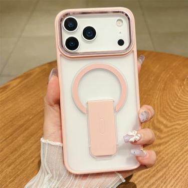 Imagem de Capa para iPhone 17 Pro Max AIR 16 15 14 13 11 com suporte integrado, capa protetora magnética fosca translúcida, rosa, para iPhone 11 Pro