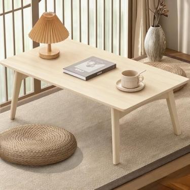 Imagem de Kuabner Mesa de centro dobrável de madeira, sem montagem, mesa de chão japonesa baixa dobrável, pequenos espaços, tatami, mesa dobrável para sala de estar, escritório em casa (bambu, grande)