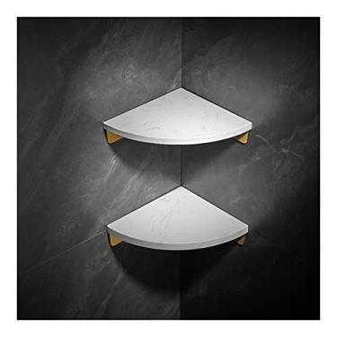 Imagem de Prateleiras de chuveiro prateleira de canto de alumínio mármore branco prateleira de banheiro, suporte de pedra de latão prateleira de canto de banheiro, rack de armazenamento de parede de vaso