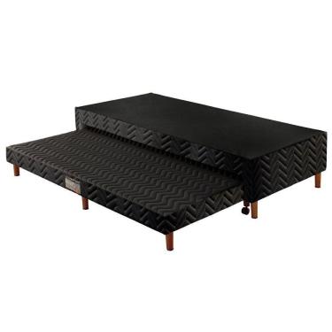 Imagem de Cama Box Base C/auxiliar Solteiro Universal Tecido Bordado Black (88x188x30) - Paropas