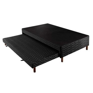 Imagem de Cama Box Base C-auxiliar Com Auxiliar Sommier Rústico Bordado Black (88x188x30) - Paropas