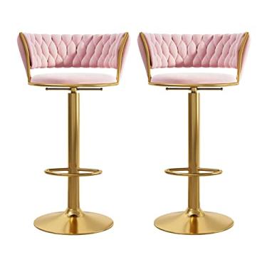 Imagem de Conjunto de 2 bancos de bar giratórios para Kitchen Island, cadeiras modernas de veludo com base dourada, bancos de bar ajustáveis para sala de jantar, clube, pátio, restaurante