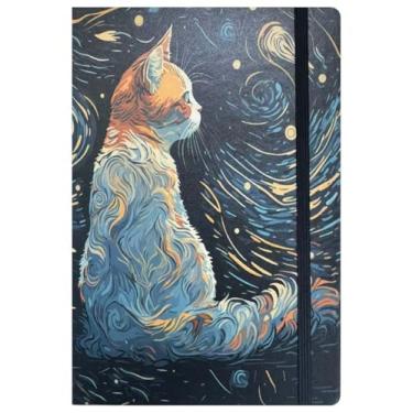 Imagem de ZXHQ Livro de senhas com abas alfabéticas coloridas, livro espiral para guardar senhas, endereço de Internet de 21,6 x 14 cm e organizador de senha de login para idosos (gato estrelado)