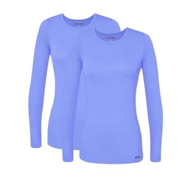 Imagem de Camiseta feminina de manga comprida e confortável da Sivvan/pacote com 2, Ceil Blue, XX-Small