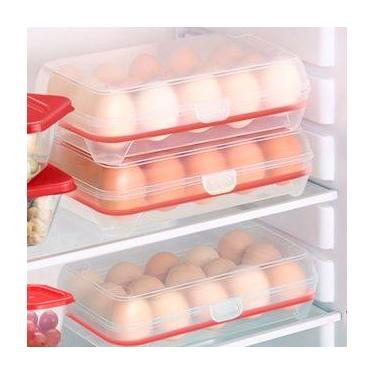 Imagem de kit 2 porta ovos organizador bandeja geladeira tampa com trava - Keita