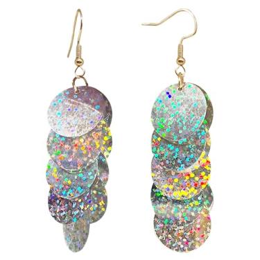 Imagem de Zszkoz Brincos de lantejoulas brilhantes neon para mulheres, leves, boêmios, longos, borlas, laser, glitter, pingentes, joias, presentes, Small, Acrílico, Sem pedra preciosa