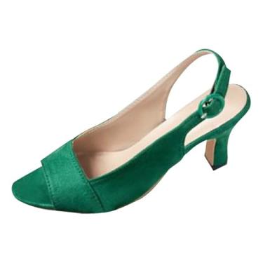 Imagem de Sandálias de bico fino fechado de salto alto para mulheres, estilo casual primavera verão, Verde, 38