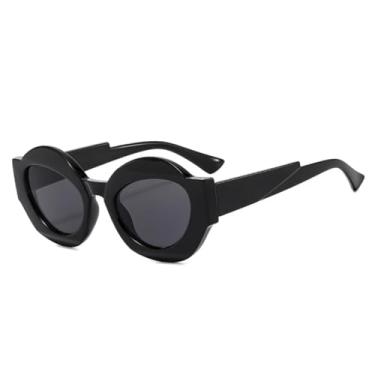 Imagem de Óculos de Sol Retrô Oval Bicolor Feminino Moda Lentes Degradê Transparentes UV400 Óculos de Sol Masculinos Punk Leopardo (Preto e Cinza)